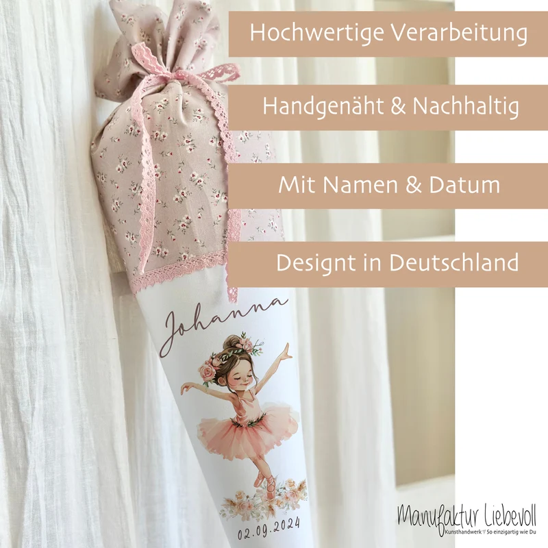 Schultüte Mädchen Personalisiert Schultüte Stoff Ballett Zuckertüte Mädchen Schultüte Ballerina Einschulung Stoff Tänzerin Schultüte