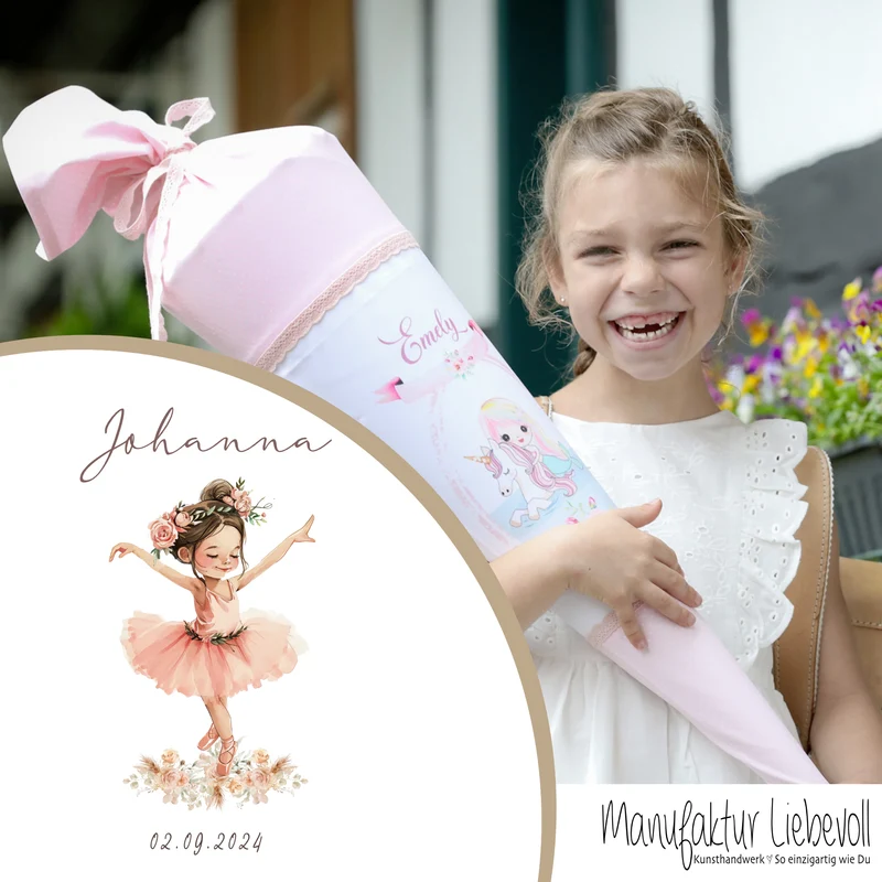 Schultüte Mädchen Personalisiert Schultüte Stoff Ballett Zuckertüte Mädchen Schultüte Ballerina Einschulung Stoff Tänzerin Schultüte