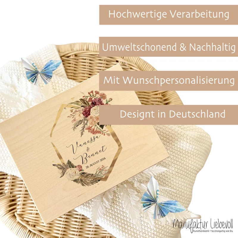 Erinnerungskiste Hochzeitsgeschenk zur Hochzeit, Holzbox als Geschenk für das Brautpaar personalisiert