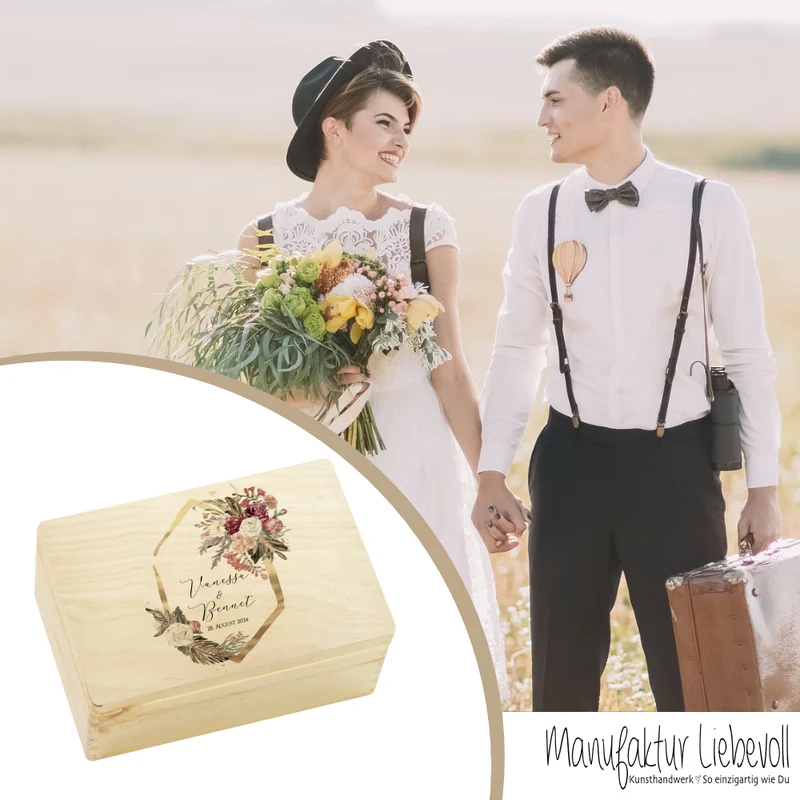 Erinnerungskiste Hochzeitsgeschenk zur Hochzeit, Holzbox als Geschenk für das Brautpaar personalisiert