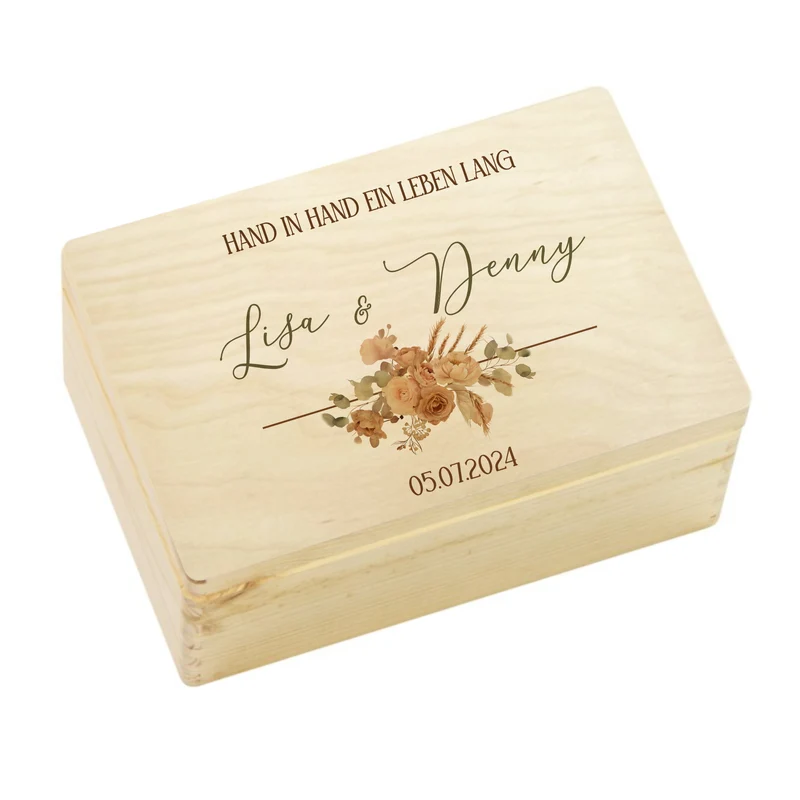 Personalisierte florale Erinnerungskiste zur Hochzeit, Holzbox als Geschenk für das Brautpaar, Hochzeitsgeschenk