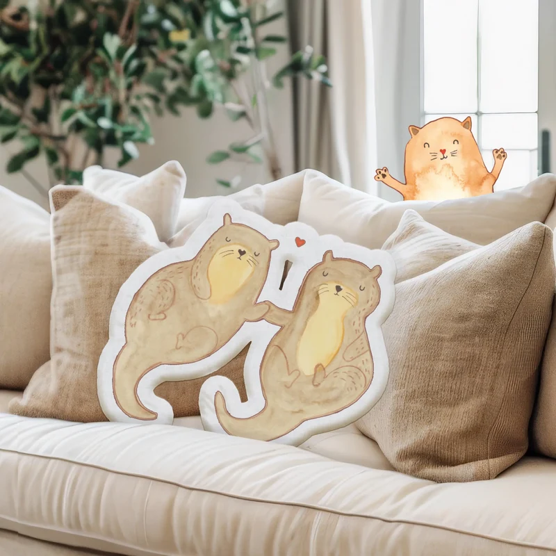 Personalisiertes Kissen Kuscheltier Otter Hände halten