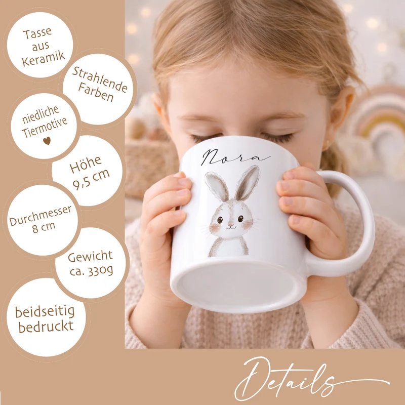 Personalisierte Kindertasse mit Namen – Niedliche Waldtiere