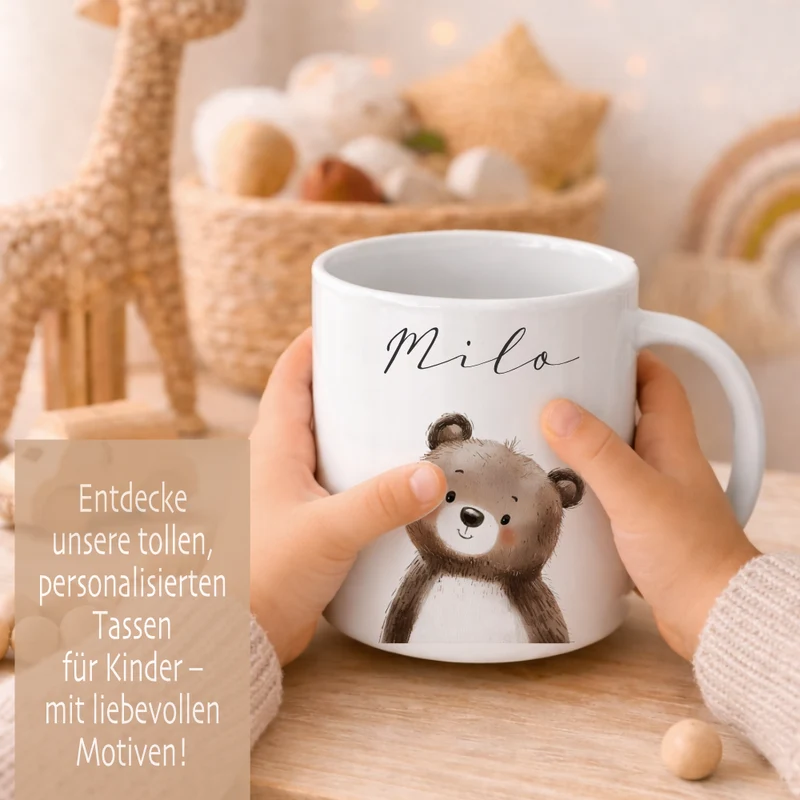Personalisierte Kindertasse mit Namen – Niedliche Waldtiere