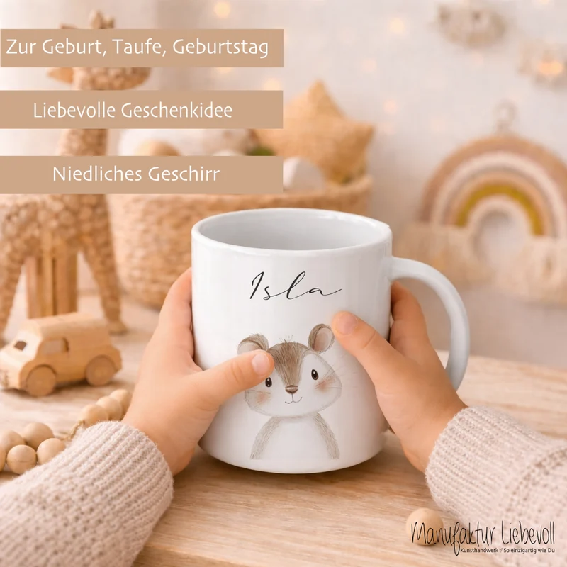 Personalisierte Kindertasse mit Namen – Niedliche Waldtiere