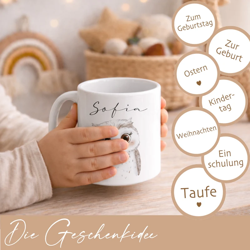 Personalisierte Kindertasse mit Namen – Niedliche Waldtiere