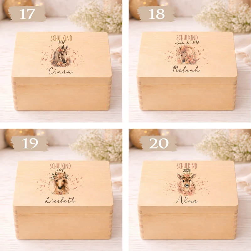 Holzkiste Schulkind 2026 Geschenk I Personalisierte Erinnerungsbox mit Namen viele Motive I Mädchen Einschulung Junge Geschenk Schulstart