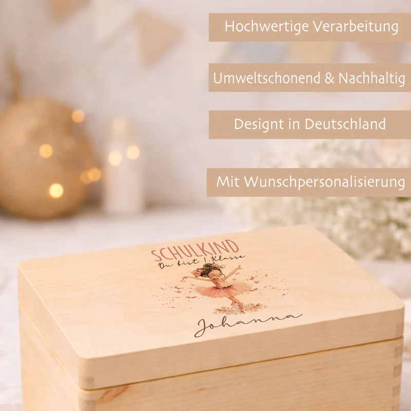 Holzkiste Schulkind 2026 Geschenk I Personalisierte Erinnerungsbox mit Namen viele Motive I Mädchen Einschulung Junge Geschenk Schulstart