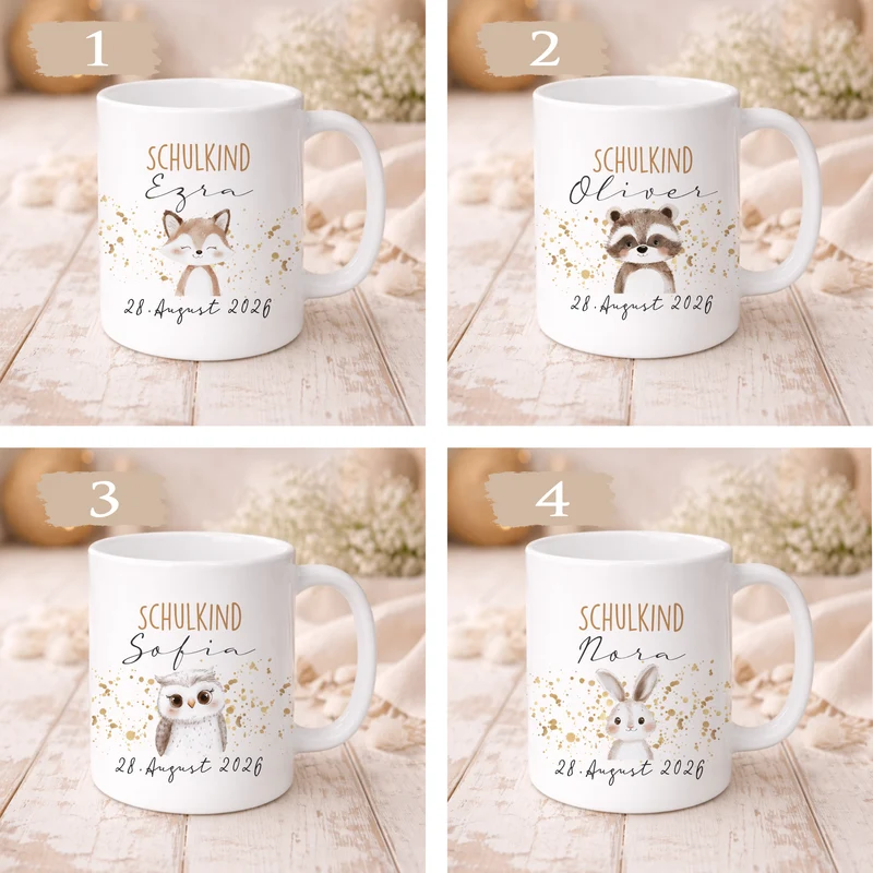 Einschulung Geschenk Schulkind 2026 I Personalisierte Kinder Tasse mit Namen viele Motive I Mädchen Einschulung Junge Geschenk Schulstart