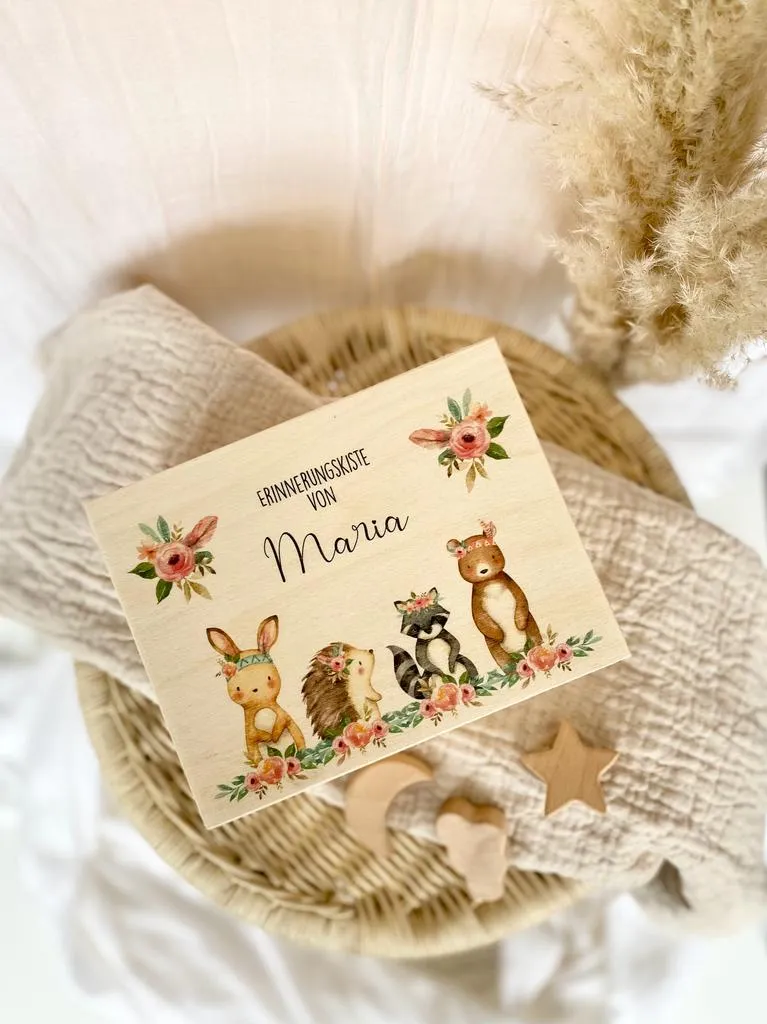 Personalisierte Erinnerungskiste für Babys zur Geburt und Taufe, Babygeschenk mit dem Namen
