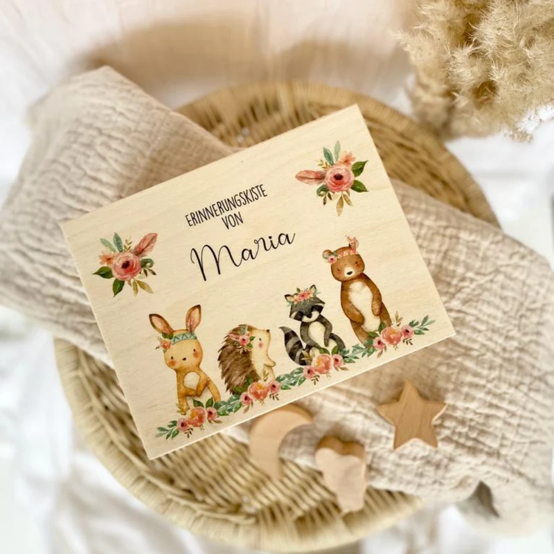 Personalisierte Erinnerungskiste für Babys zur Geburt und Taufe, Babygeschenk mit dem Namen