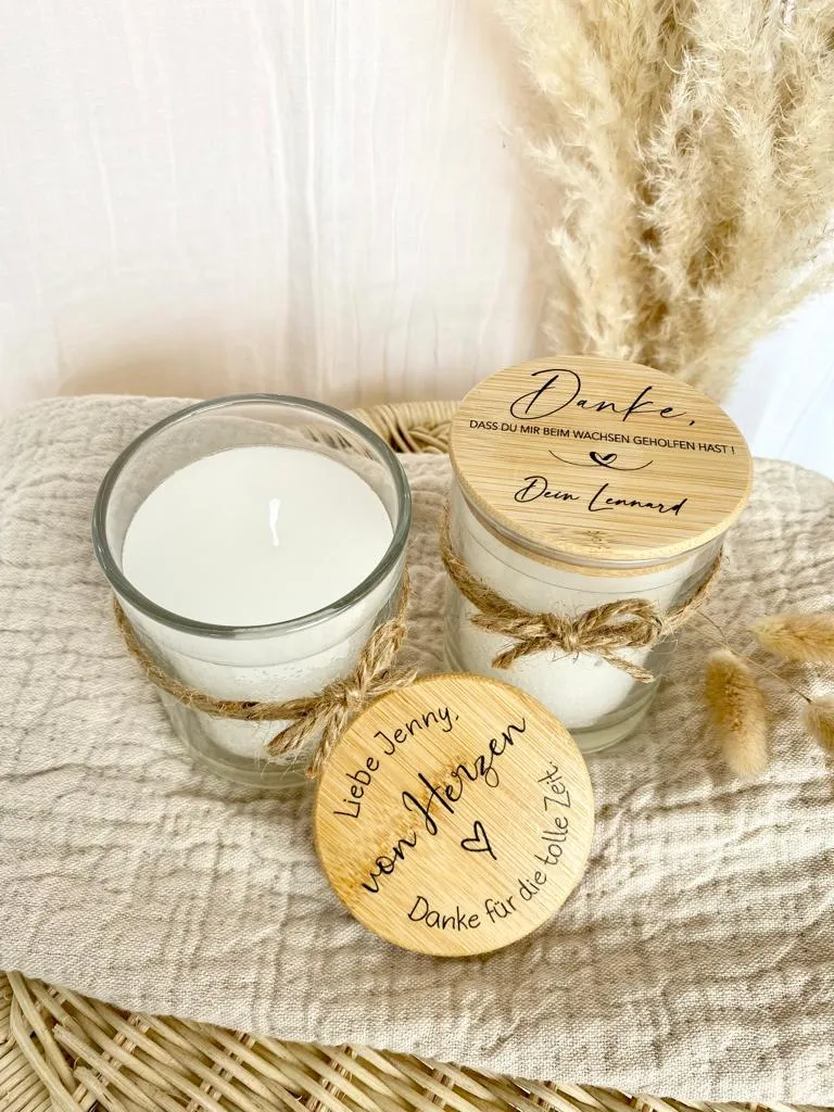 Duftkerze "Danke für die tolle Zeit" im Glas mit Namen als Dankeschöngeschenk zum Abschied