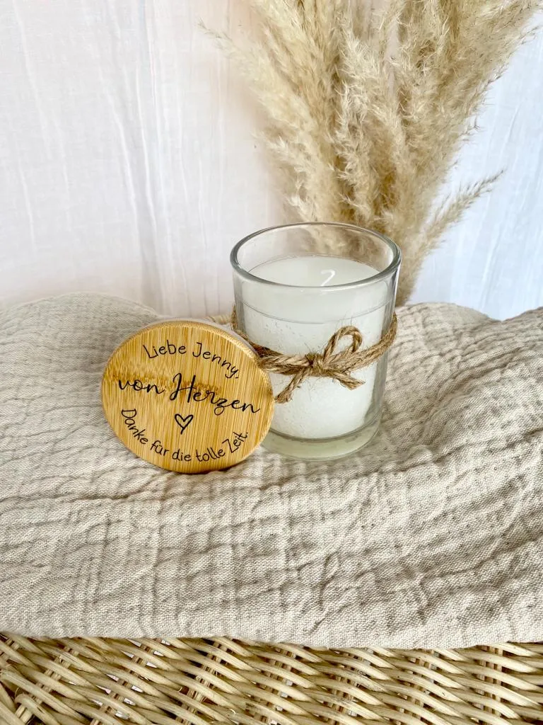 Duftkerze "Danke für die tolle Zeit" im Glas mit Namen als Dankeschöngeschenk zum Abschied