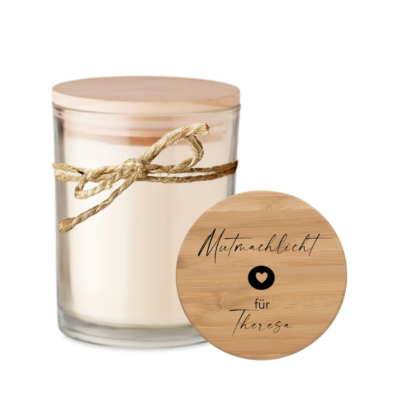 Kerze "Mutmachlicht" im Glas mit Namen als Kraft und Mutmacher Geschenk für Sie und Ihn