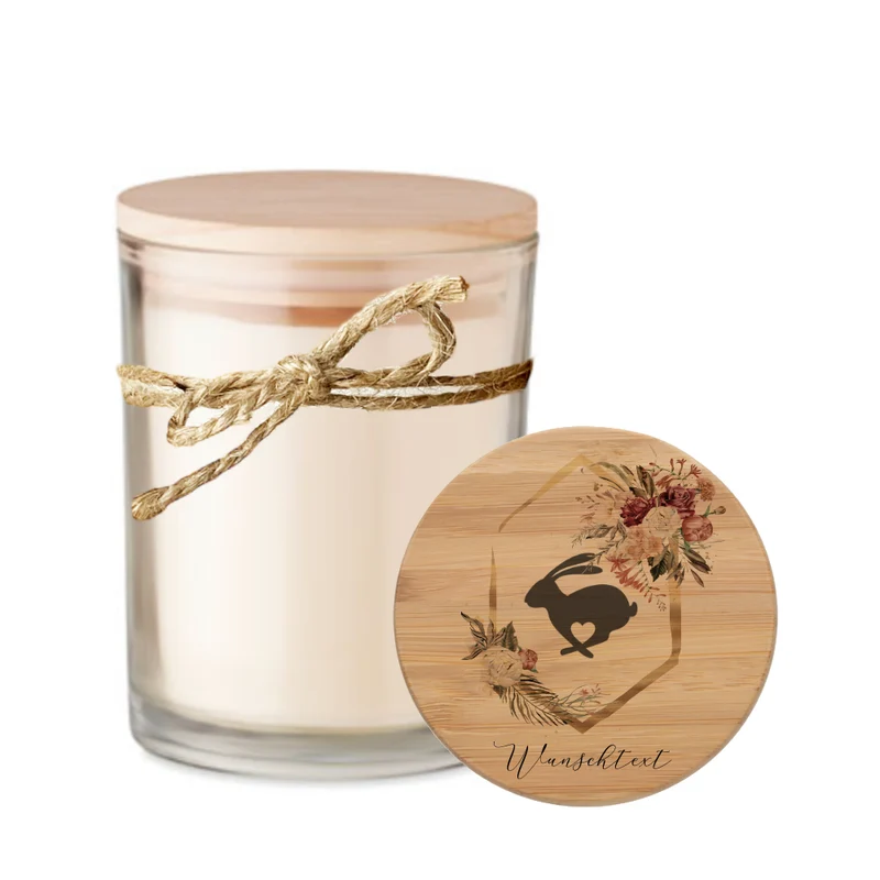 Boho Duftkerze Ostern mit Wunschtext im Glas als personalisiertes Ostergeschenk