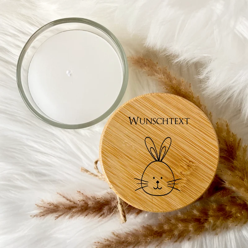 Personalisierte Oster - Duftkerze im Glas mit Wunschtext als Ostergeschenk