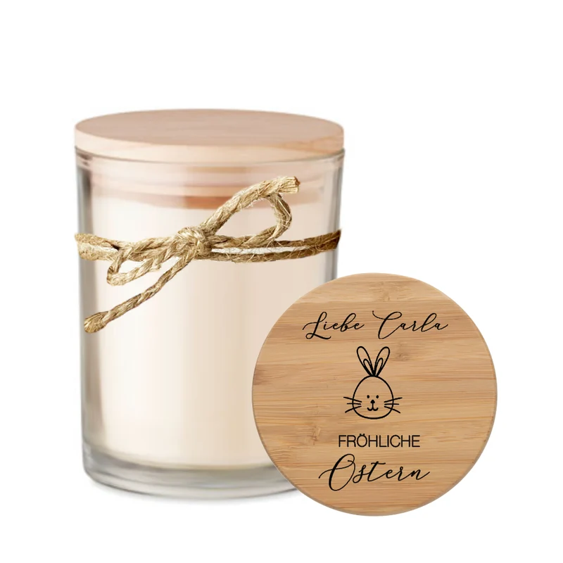 Personalisierte Oster - Duftkerze im Glas "Fröhliche Ostern" mit Namen als Ostergeschenk