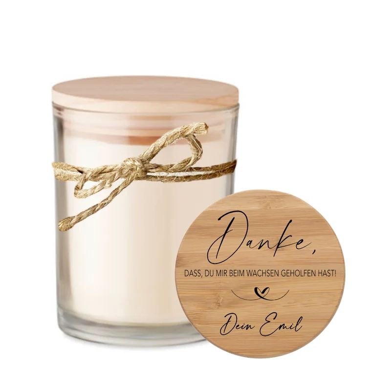 Personalisierte Duftkerze im Glas "Danke dass du mir beim Wachsen geholfen hast" mit Namen als Dankeschön für Erzieherin, Hebamme zum Abschied