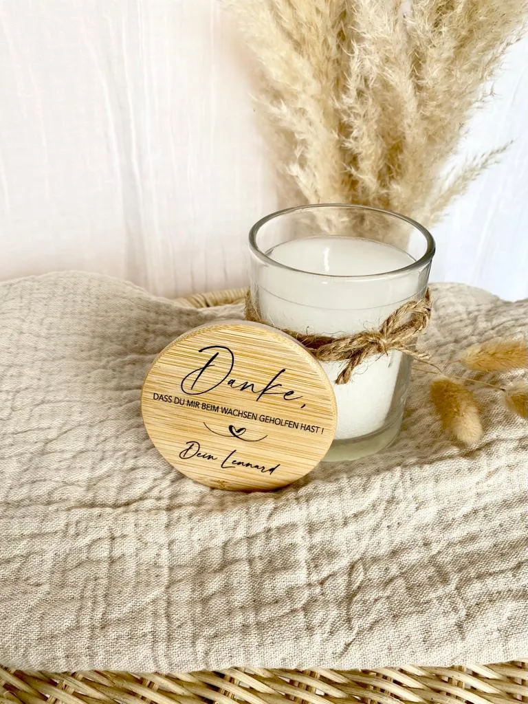 Personalisierte Duftkerze im Glas "Danke dass du mir beim Wachsen geholfen hast" mit Namen als Dankeschön für Erzieherin, Hebamme zum Abschied