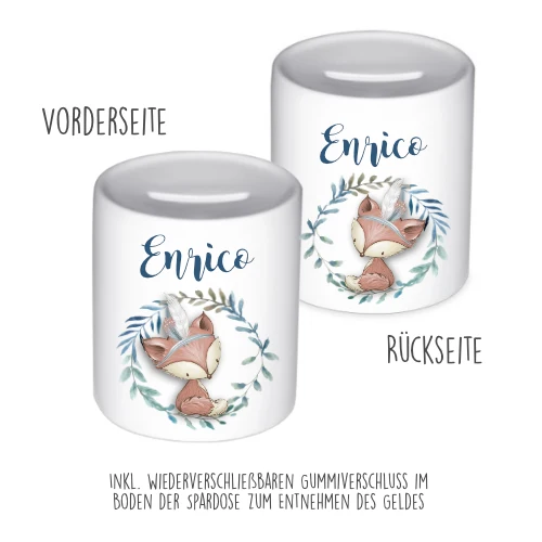 Spardose "Waldtiere" für Kinder, Personalisierte Sparbüchse für Mädchen u. Jungen | 5 Motive zur Auswahl