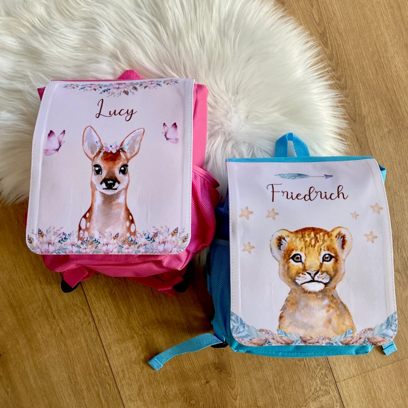 Kinderrucksack Rehkitz | Personalisierter rosa Rucksack für Mädchen | Nachhaltiges Geschenk für Kindergartenkinder von 2-6 Jahre