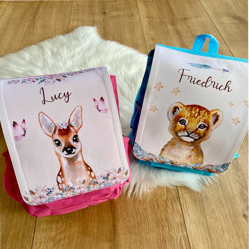 Kinderrucksack Rehkitz | Personalisierter rosa Rucksack für Mädchen | Nachhaltiges Geschenk für Kindergartenkinder von 2-6 Jahre