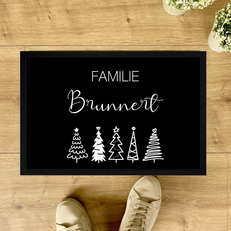 Weihnachtliche Fußmatte personalisiert mit dem Namen der Familie