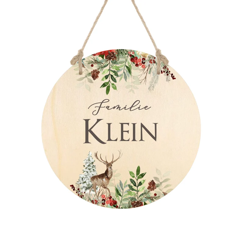 Familienschild "Weihnachten" mit dem Namen der Familie | Holzschild als Deko für die Weihnachtszeit
