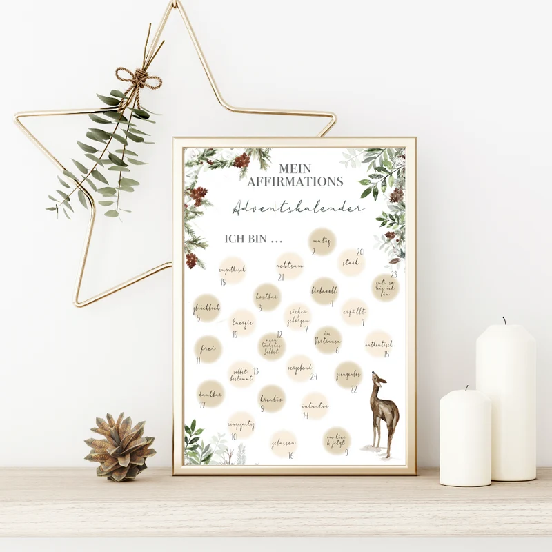 Achtsamkeits Adventskalender als Poster mit 24 Affirmationen | Dankbarkeit | Selbstliebe | Geschenk | Weihnachtskalender