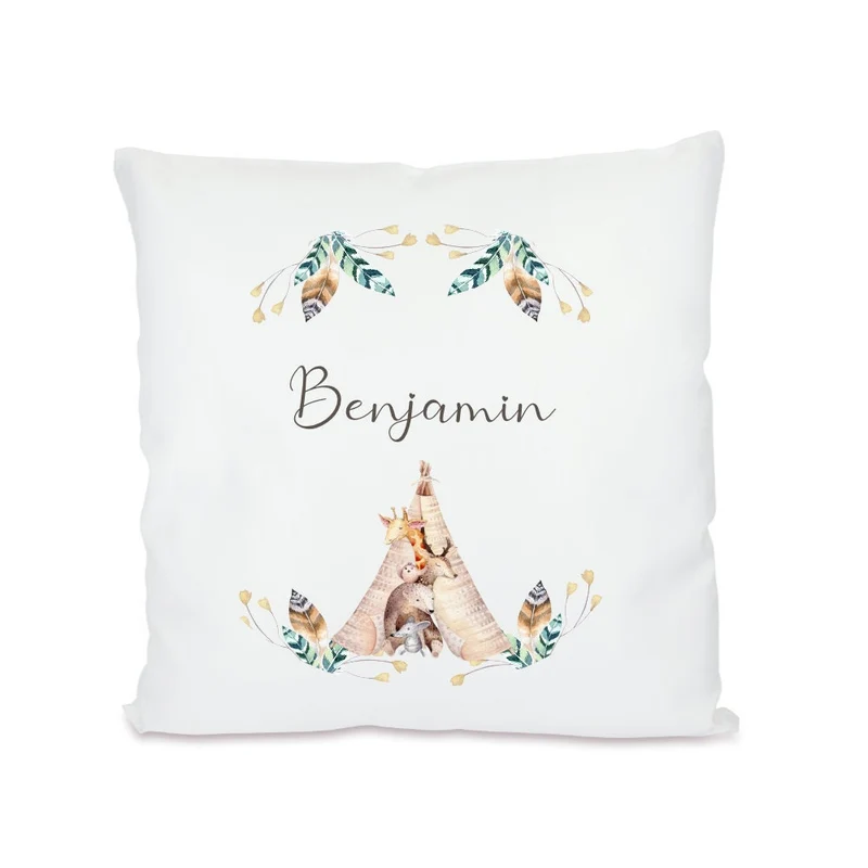 Boho Kissengeschenk für Kinder | Personalisiertes Kissen mit Motiv Reh | Besondere Geschenkidee für Babys u. Kinder zur Geburt u. Taufe | Perfekte Deko für das Kinderzimmer | 4 Motivvarianten zur Auswahl