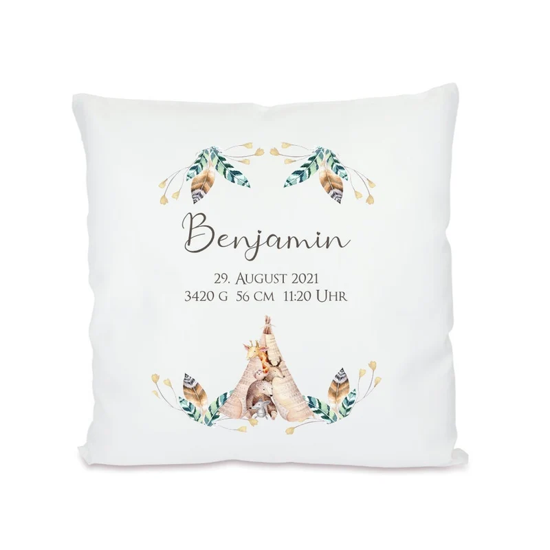 Boho Kissengeschenk für Kinder | Personalisiertes Kissen mit Motiv Reh | Besondere Geschenkidee für Babys u. Kinder zur Geburt u. Taufe | Perfekte Deko für das Kinderzimmer | 4 Motivvarianten zur Auswahl