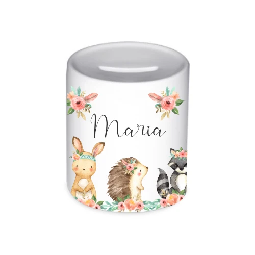 Spardose "Boho Tiere" mit Namen für Kinder | Personalisierte Kinderspardose
