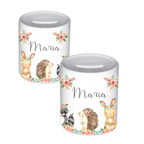Spardose "Boho Tiere" mit Namen für Kinder | Personalisierte Kinderspardose