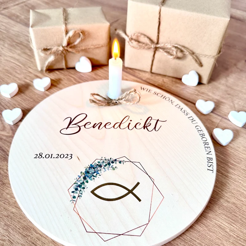 Geburtstagsteller "Fisch" für Kinder | Personalisierter Kerzenteller aus Holz für Mädchen und Jungen + Kerze | Geschenkidee zur Geburt, Taufe, Kindergeburtstag | weitere Motive zur Auswahl