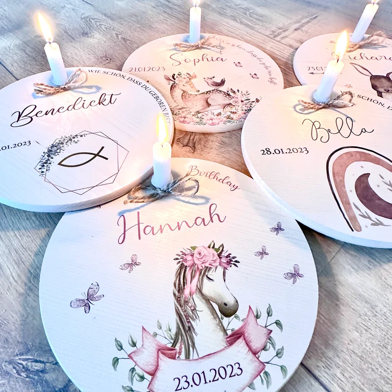 Geburtstagsteller "Fisch" für Kinder | Personalisierter Kerzenteller aus Holz für Mädchen und Jungen + Kerze | Geschenkidee zur Geburt, Taufe, Kindergeburtstag | weitere Motive zur Auswahl
