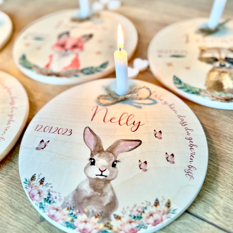 Geburtstagsteller "Fisch" für Kinder | Personalisierter Kerzenteller aus Holz für Mädchen und Jungen + Kerze | Geschenkidee zur Geburt, Taufe, Kindergeburtstag | weitere Motive zur Auswahl