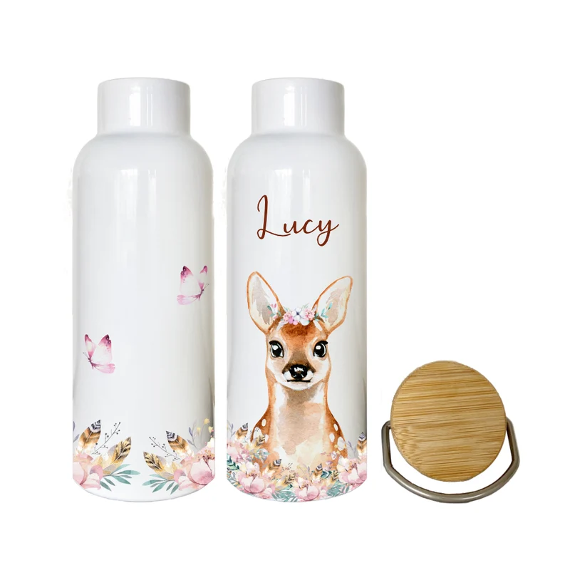 Thermosflasche "Elefant" mit Namen für Kinder personalisiert | Kindertrinkflasche für Mädchen u. Jungen mit Tiermotiv | Trinkflasche aus Edelstahl | 500ml | 11 Motivvarianten zur Auswahl