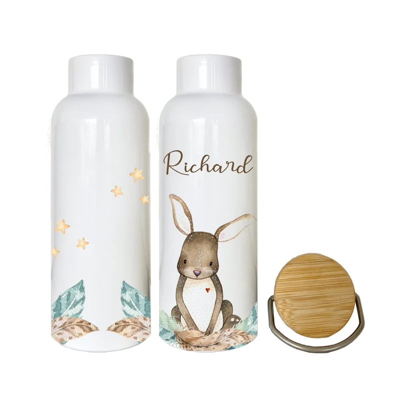 Thermosflasche "Elefant" mit Namen für Kinder personalisiert | Kindertrinkflasche für Mädchen u. Jungen mit Tiermotiv | Trinkflasche aus Edelstahl | 500ml | 11 Motivvarianten zur Auswahl