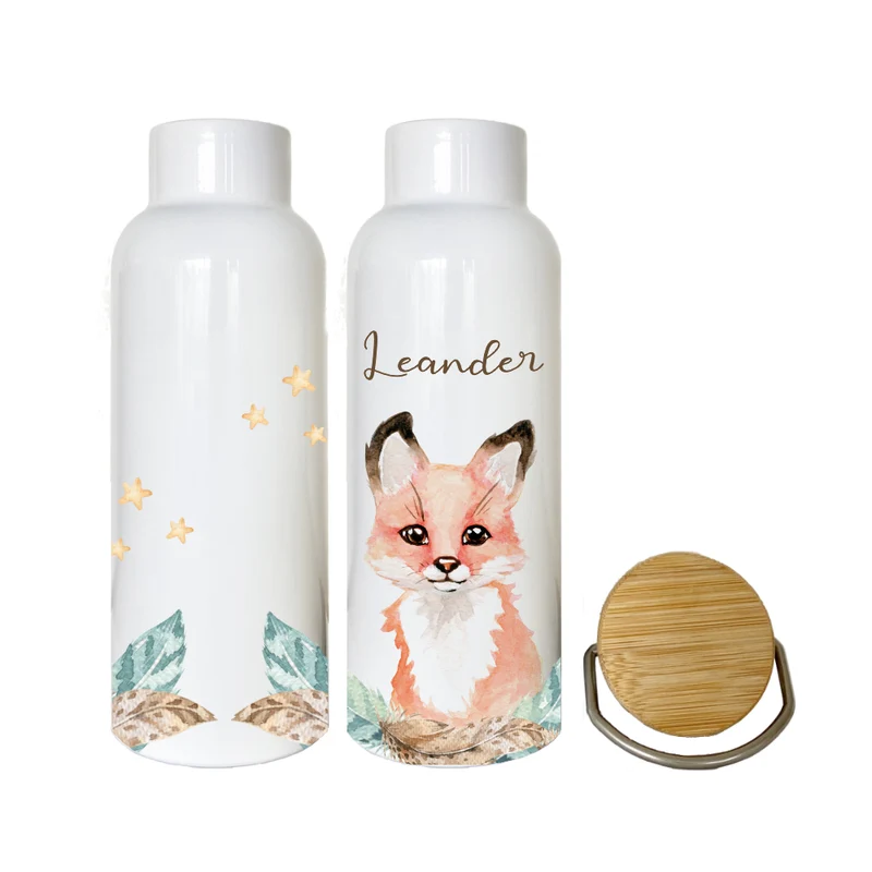 Thermoflasche "Bär" mit Namen für Kinder personalisiert | Kindertrinkflasche für Mädchen u. Jungen mit Tiermotiv | Thermosflasche aus Edelstahl | 500ml | 11 Motivvarianten zur Auswahl
