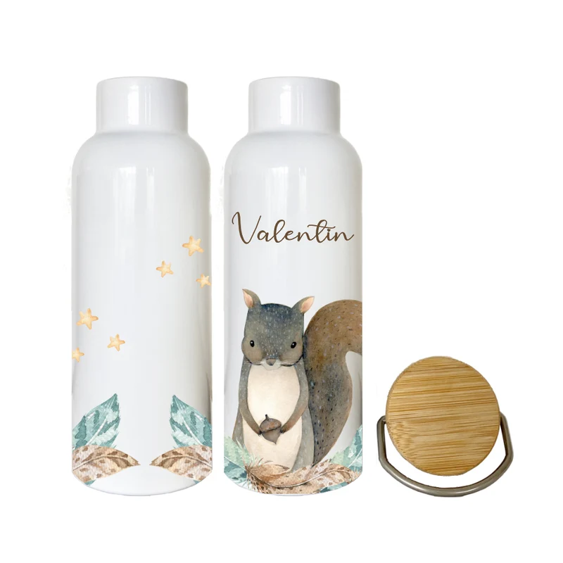 Thermoflasche "Bär" mit Namen für Kinder personalisiert | Kindertrinkflasche für Mädchen u. Jungen mit Tiermotiv | Thermosflasche aus Edelstahl | 500ml | 11 Motivvarianten zur Auswahl