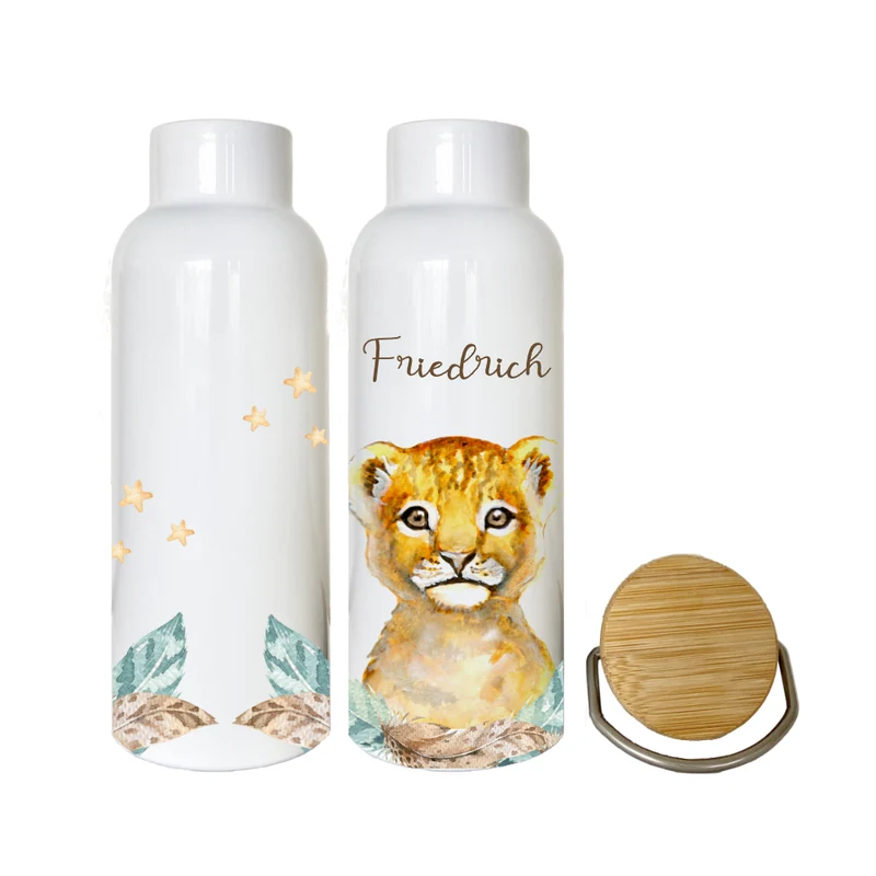 Trinkflasche "Waschbär" mit Namen für Kinder personalisiert | Kindertrinkflasche für Mädchen u. Jungen mit Tiermotiv | Thermosflasche aus Edelstahl | 500ml | 11 Motivvarianten zur Auswahl