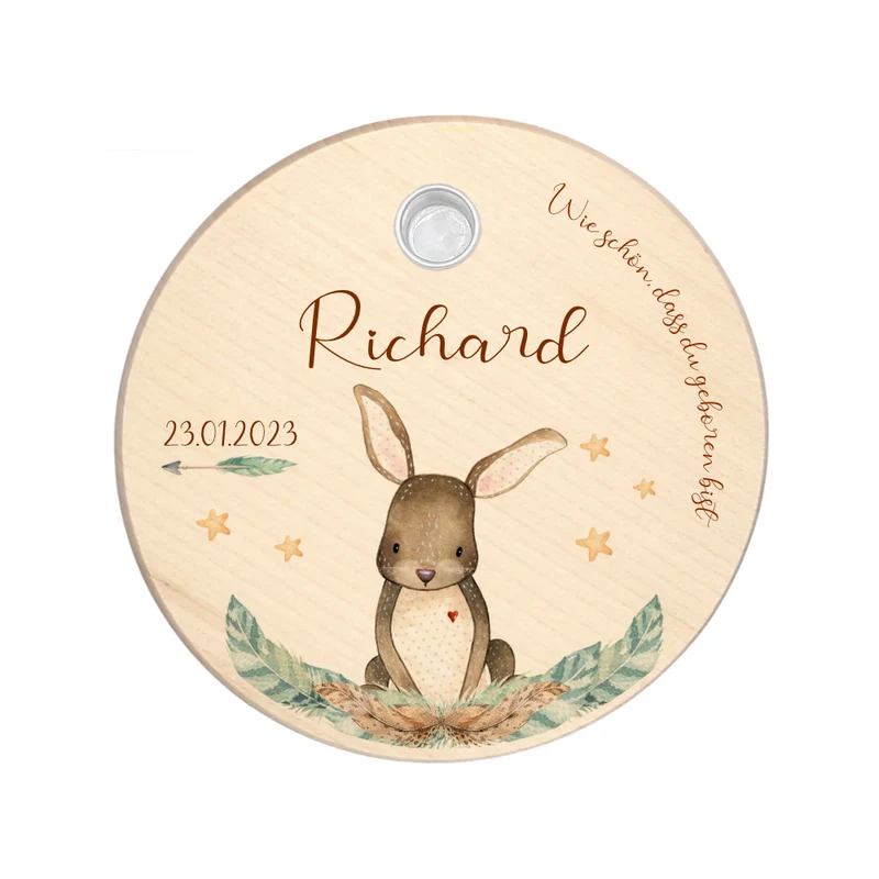 "Hase mit Herz" Geburtstagsteller für Kinder | Personalisierter Kerzenteller aus Holz für Mädchen und Jungen + Kerze | Geschenkidee zur Geburt, Taufe, Kindergeburtstag | weitere Motive zur Auswahl