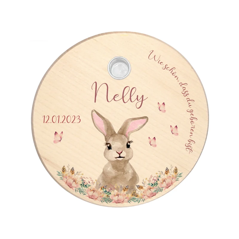 Geburtstagsteller "Hase" für Kinder | Personalisierter Kerzenteller aus Holz für Mädchen und Jungen + Kerze | Geschenkidee zum Geburt, Taufe, Kindergeburtstag | weitere Motive zur Auswahl