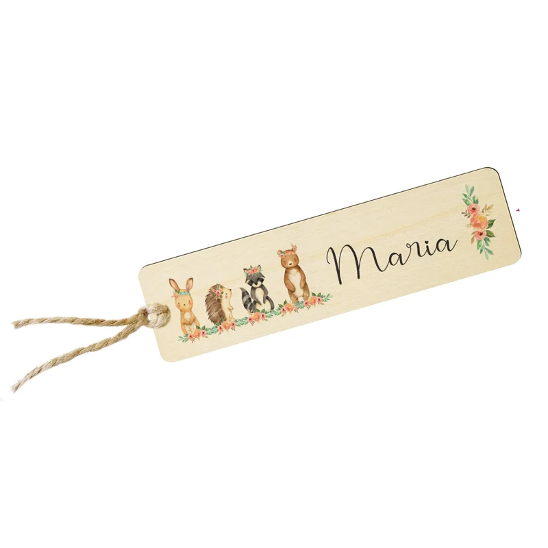 Lesezeichen "Boho Tiere" aus Holz mit dem Namen personalisiert | Personalisierte Geschenkidee für Kinder