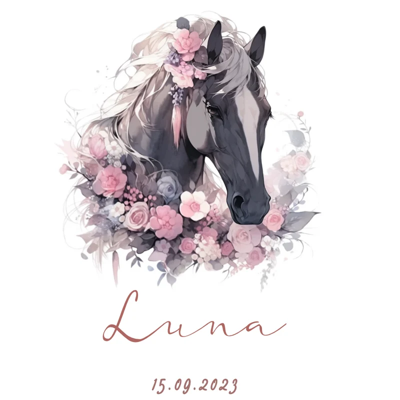 Pferde Zuckertüte Pony in rosa für Mädchen mit Namen Stoff Schultüte personalisiert Einschulungstüte Einschulung Datum Blumen 70 cm I Optional mit Füllkissen und Spitzenschutz