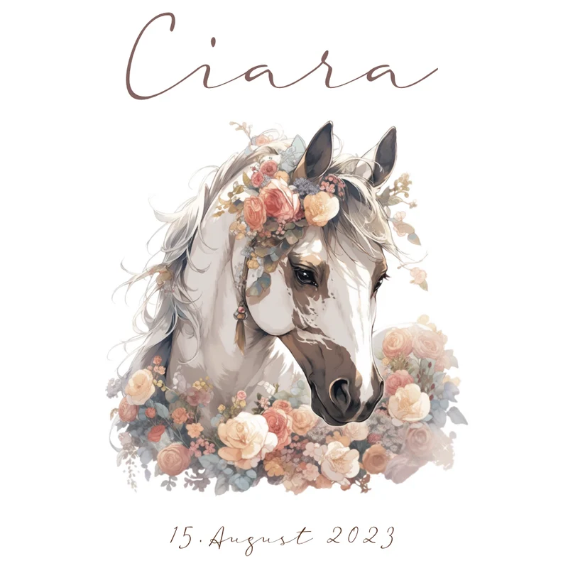 Pferde Stoff Schultüte Pony Zuckertüte in Rosa für Mädchen mit Namen Einschulungstüte Einschulung Datum Blumen Füllkissen 70 cm I Optional mit Füllkissen und Spitzenschutz