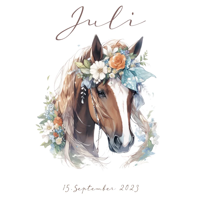 Pony Stoff Schultüte für Mädchen graue Zuckertüte Pferd Boho Name personalisiert Einschulungstüte Datum Blumen 70 cm I Optional mit Füllkissen und Spitzenschutz