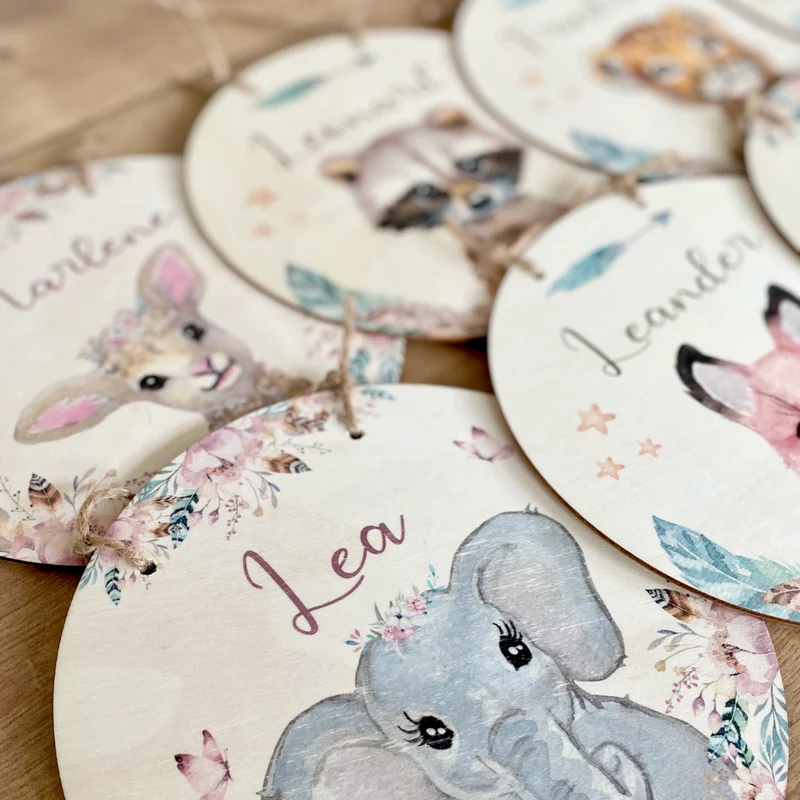 Namensschild "Reh" für das Kinderzimmer | Personalisiertes Türschild für Mädchen u. Jungen | 11 weitere Motivvarianten als Geschenk zur Auswahl