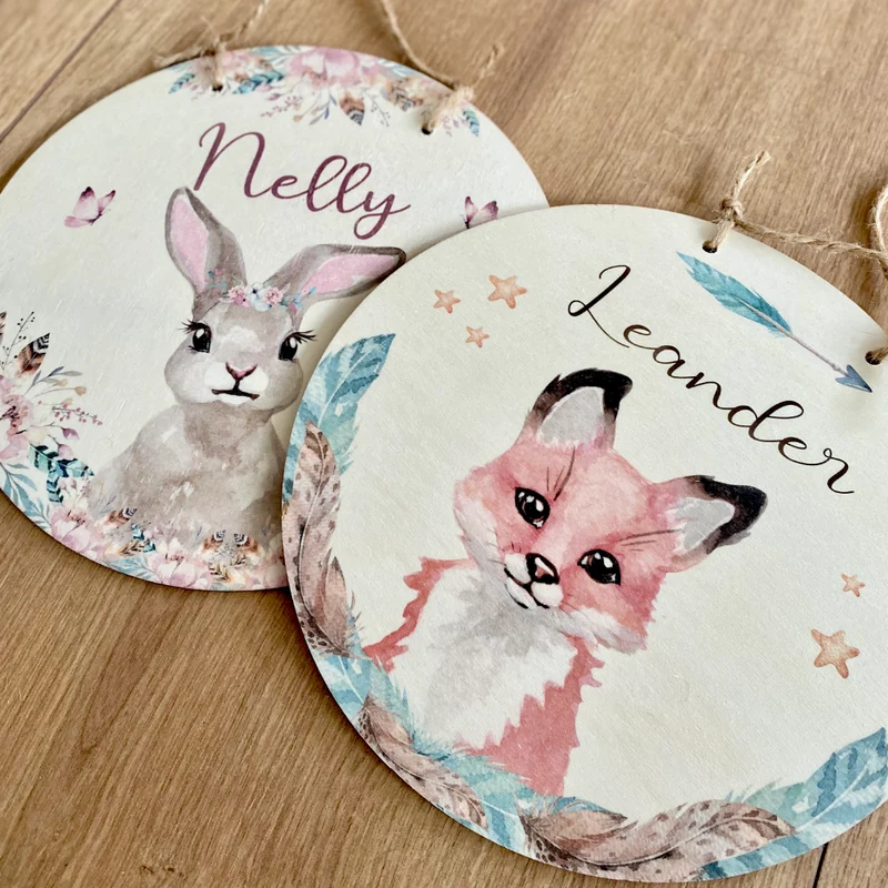 Namensschild "Elefant" für das Kinderzimmer | Personalisiertes Türschild für Mädchen u. Jungen | 11 weitere Motivvarianten als Geschenk zur Auswahl