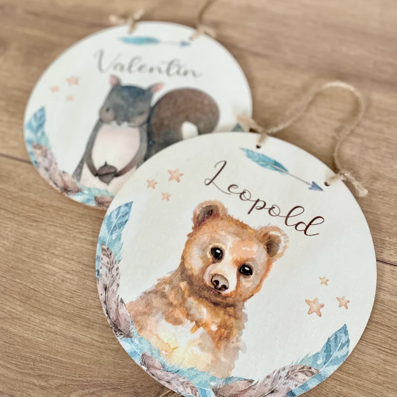Namensschild "Elefant" für das Kinderzimmer | Personalisiertes Türschild für Mädchen u. Jungen | 11 weitere Motivvarianten als Geschenk zur Auswahl